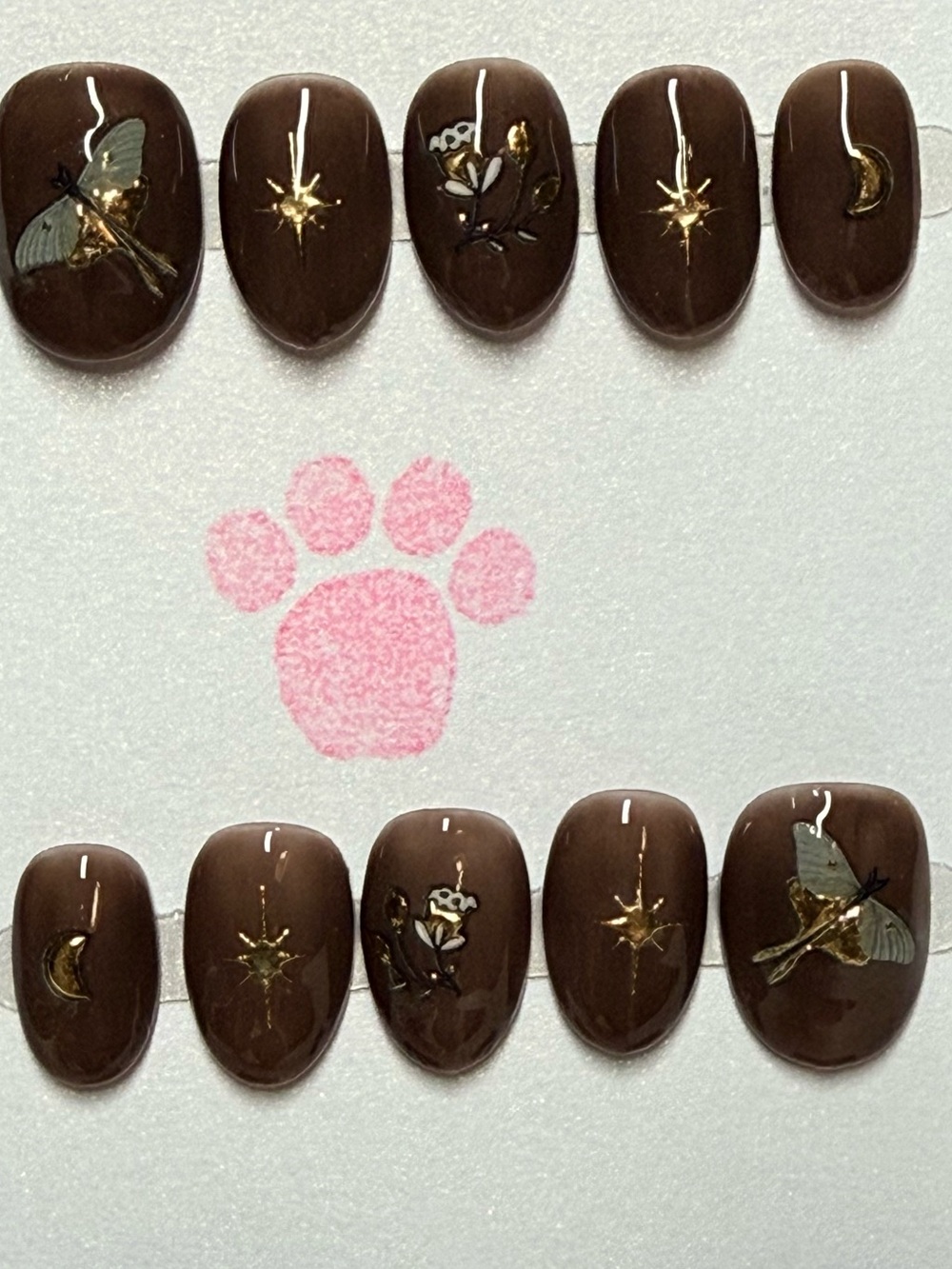 Handmade Brown Nail Art Set - Stylish Brown Press-Ons size small - Picture 2 of 3